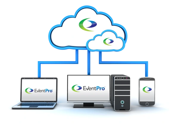 Graphic comparing EventPro cloud and on-premise deployment options